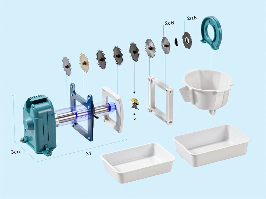Exploded view diagram of mini plastic shredder kit components