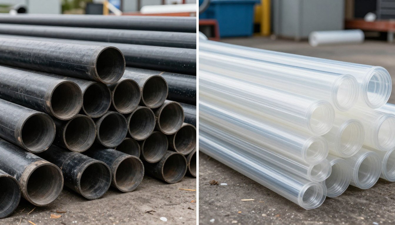 Pipe Shredders vs. Film Shredders: Specialized MAIKONG Solutions 3 Comparison of rigid pipe waste and flexible film waste showing physical differences