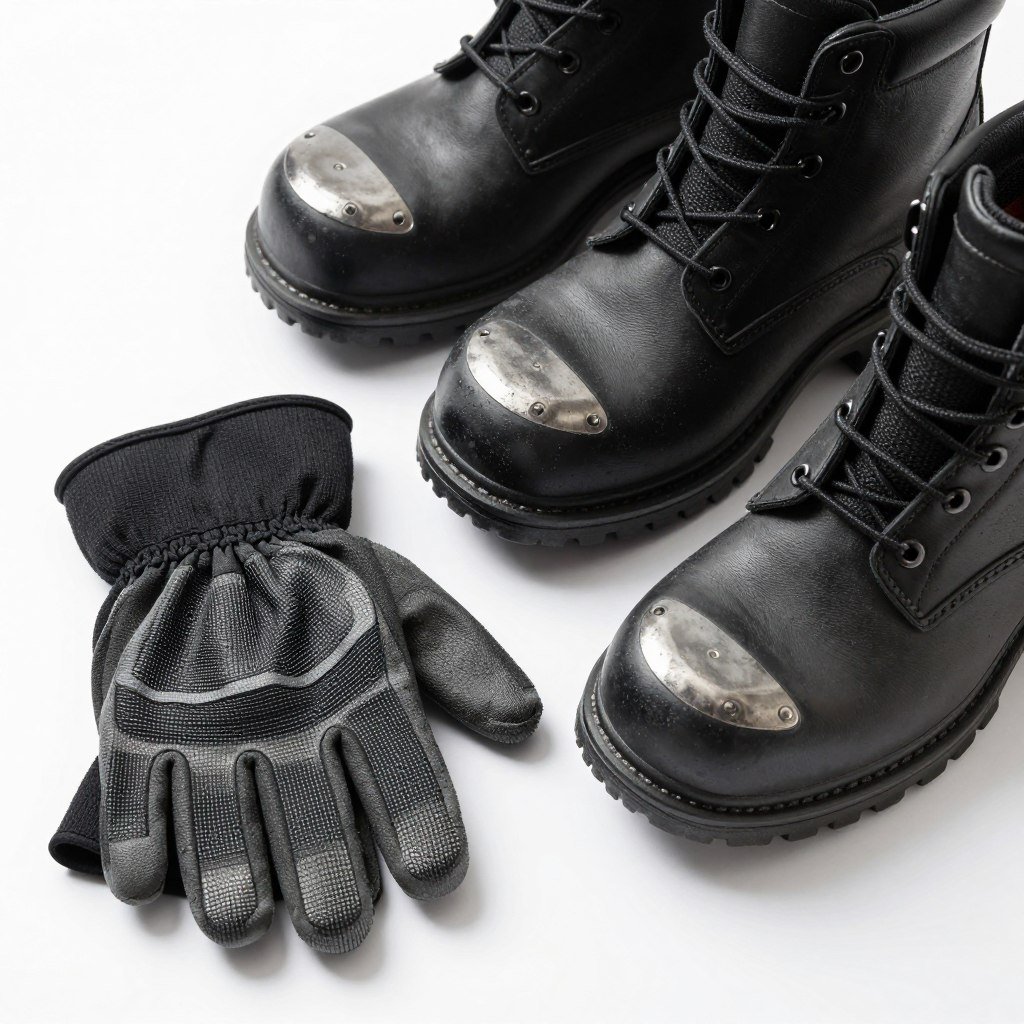 Cut-resistant gloves and steel-toed boots for shredder operators