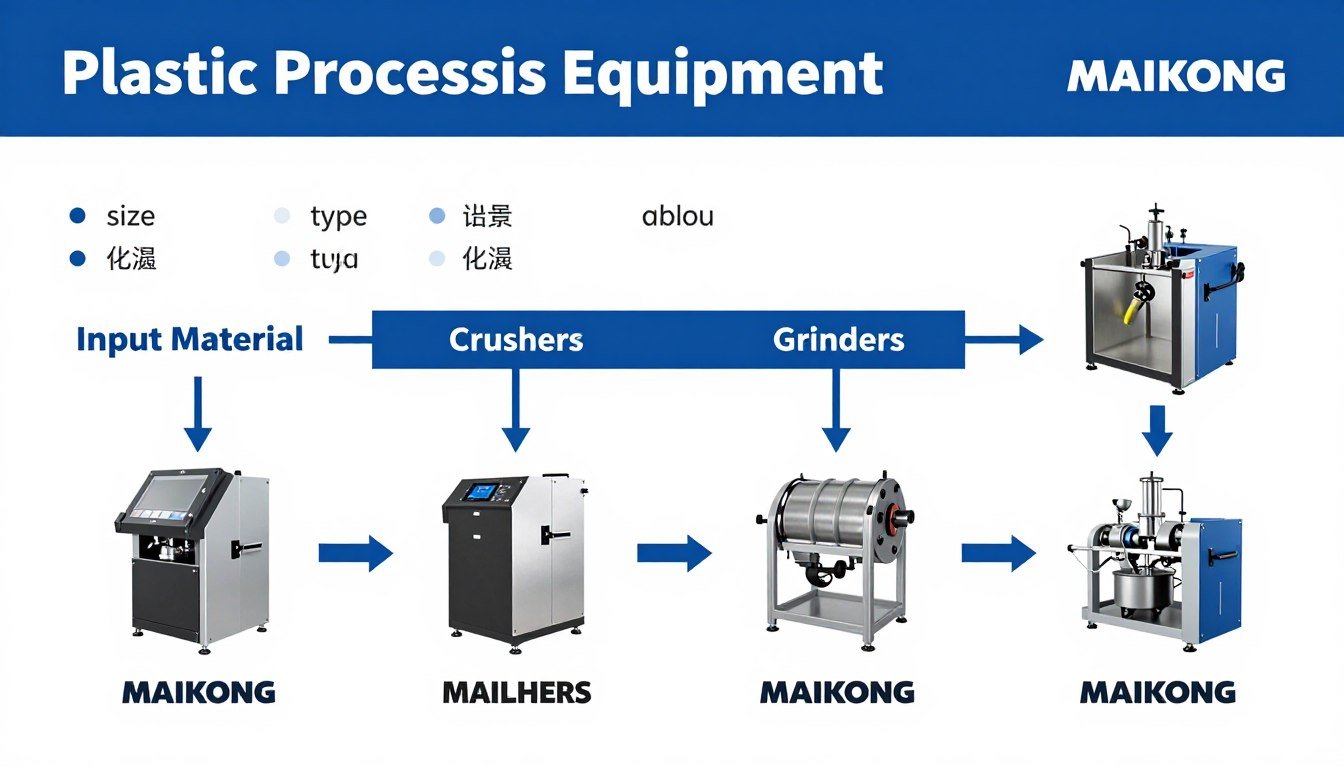 Decision flowchart for selecting between plastic shredders, crushers, and grinders based on input material and desired output Decision flowchart for selecting between plastic shredders, crushers, and grinders based on input material and desired output