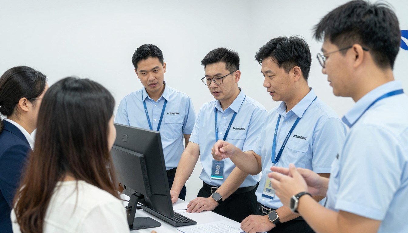 MAIKONG technical support team providing customer assistance for industrial shredders