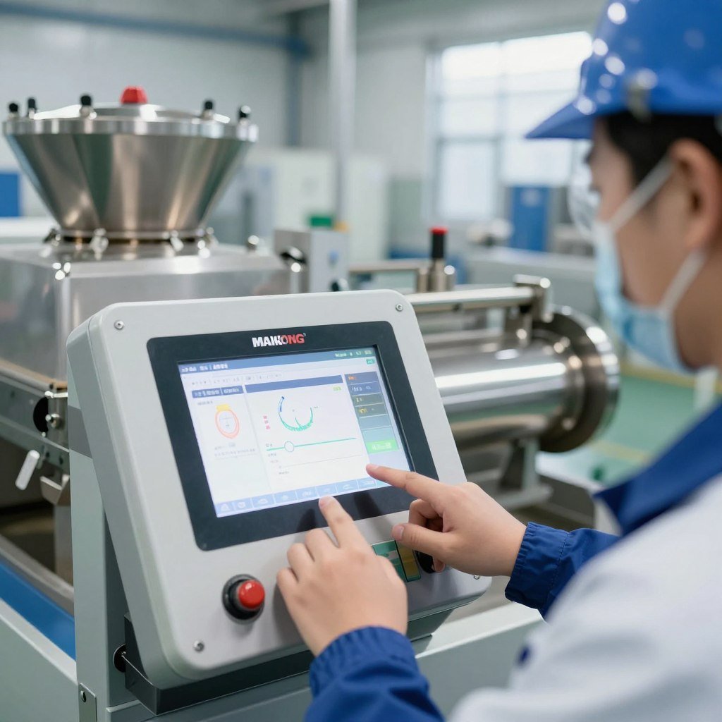 Operator using the touchscreen control panel of MAIKONG integrated system