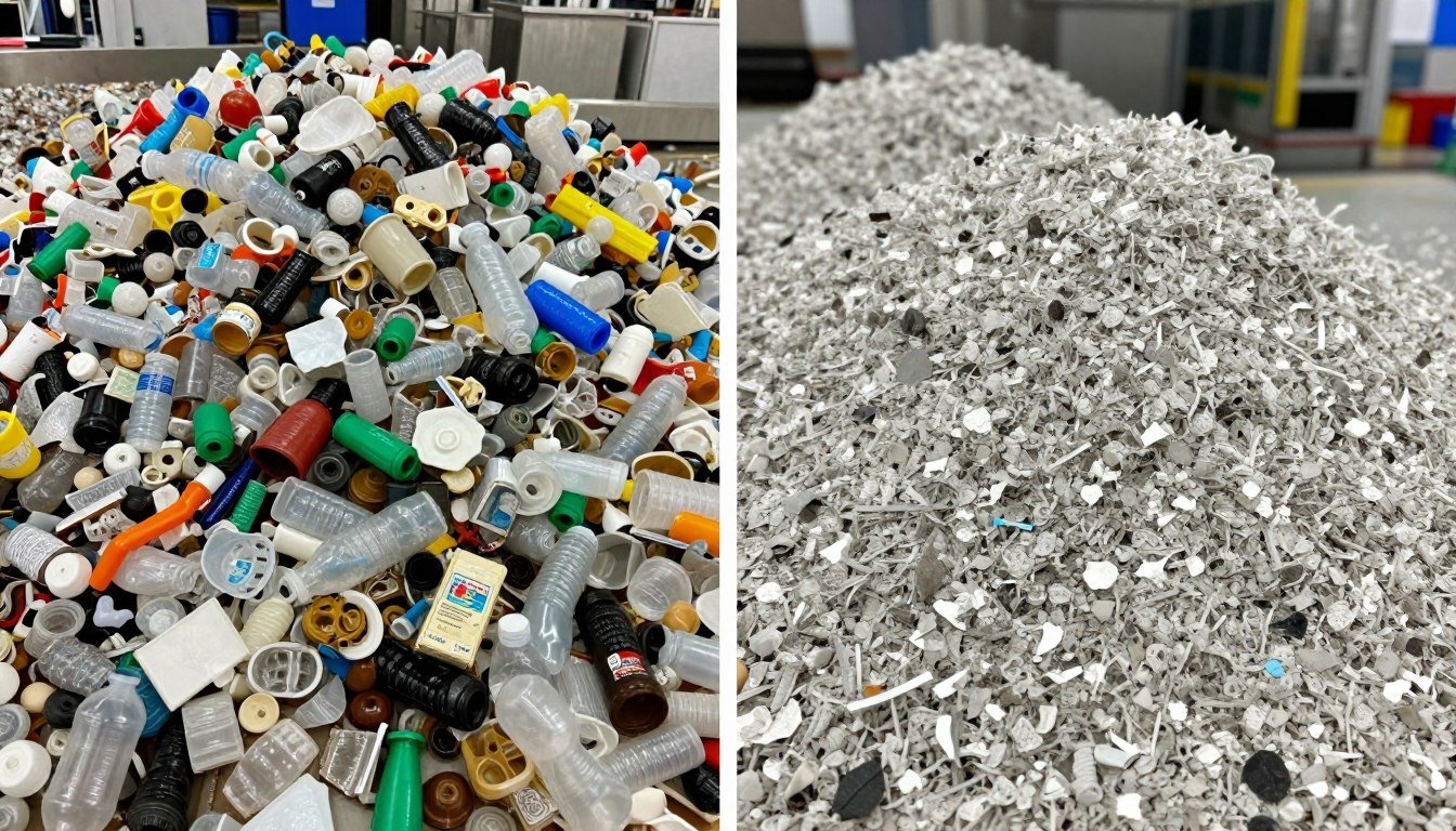 Before and after comparison of MSW plastic processing with MAIKONG shredder
