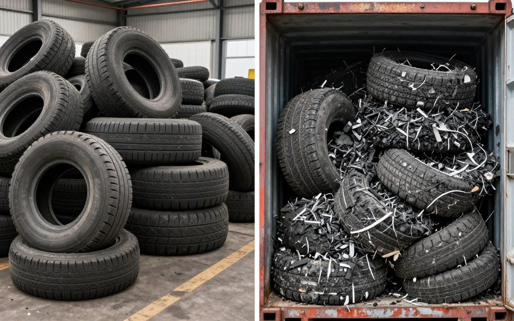 Before and after comparison of waste volume reduction through shredding Before and after comparison of waste volume reduction through shredding