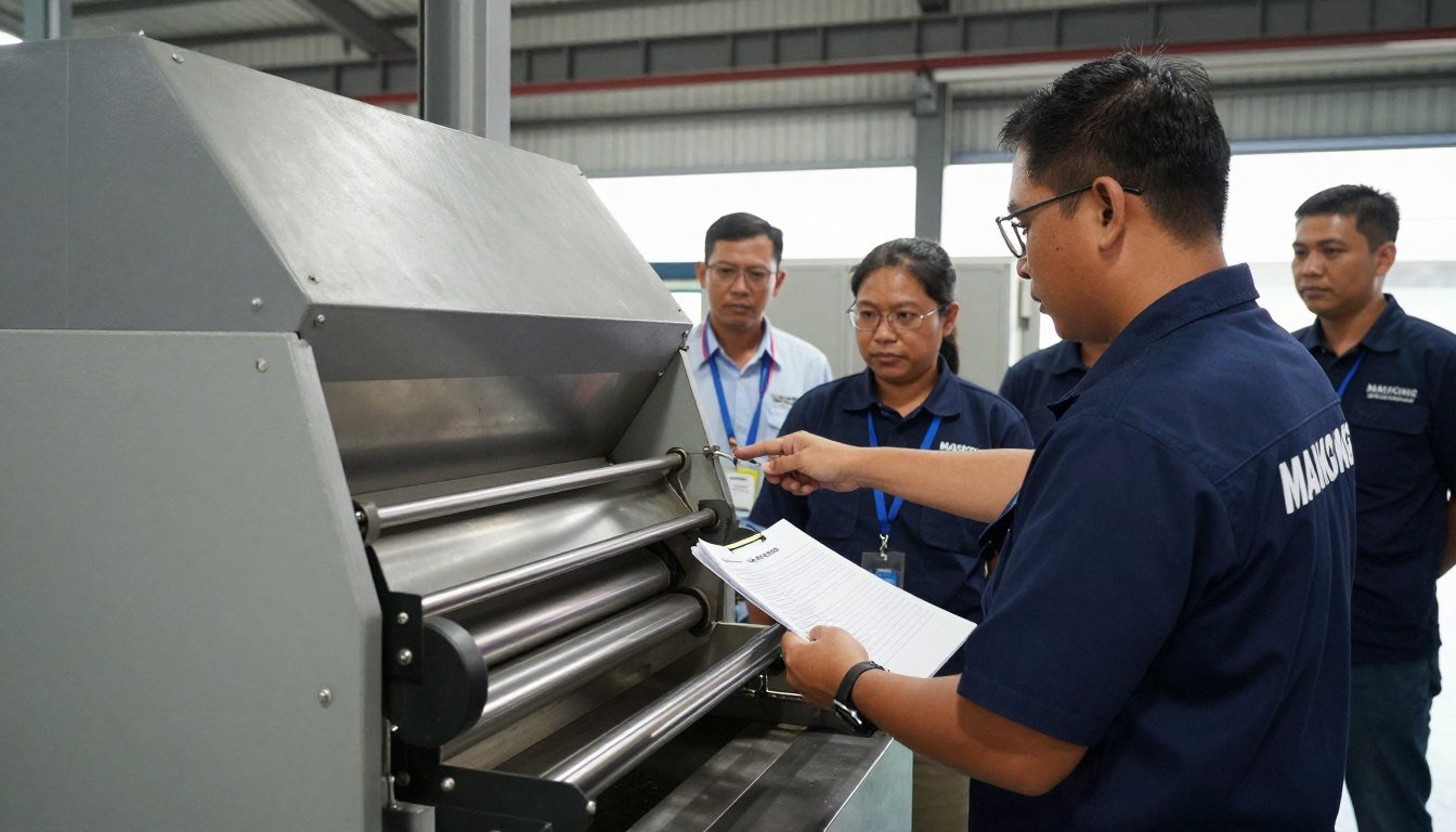 MAIKONG technician training facility staff on plastic shredder operation MAIKONG technician training facility staff on plastic shredder operation