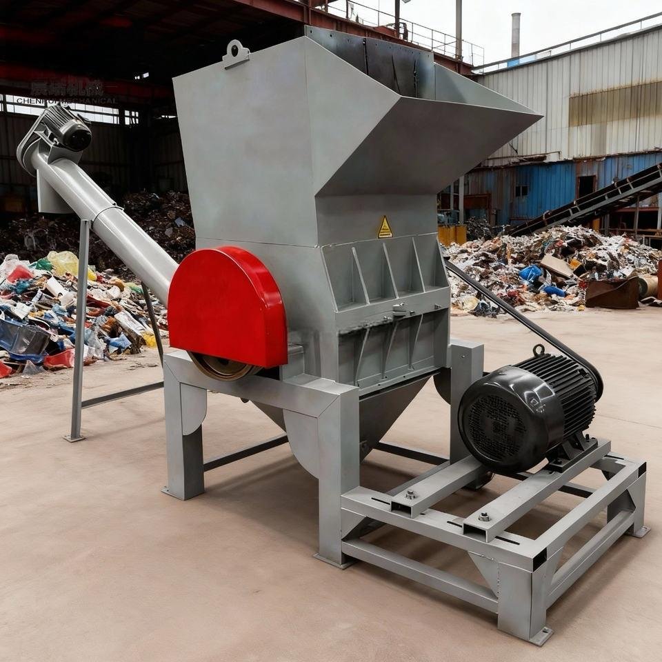 Plastic recycling startup workspace with sorted plastic waste ready for shredding