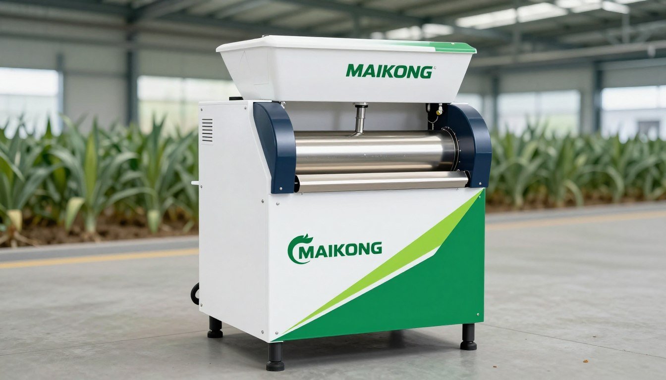 Custom painted MAIKONG plastic shredder with plantation branding Custom painted MAIKONG plastic shredder with plantation branding