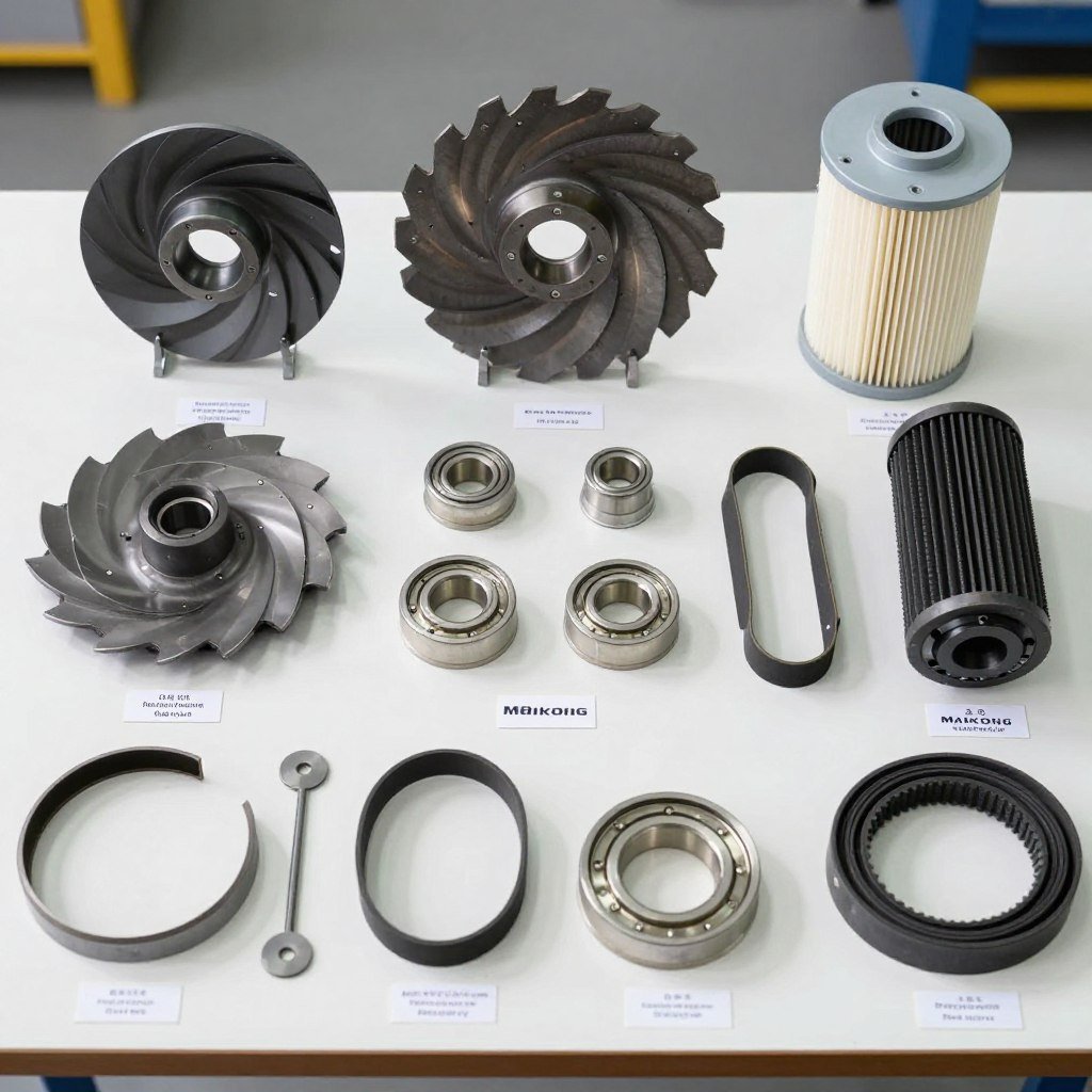 MAIKONG plastic shredder parts laid out for maintenance MAIKONG plastic shredder parts laid out for maintenance