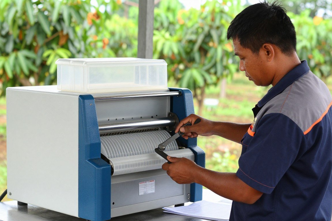 MAIKONG service technician performing maintenance on plastic shredder MAIKONG service technician performing maintenance on plastic shredder