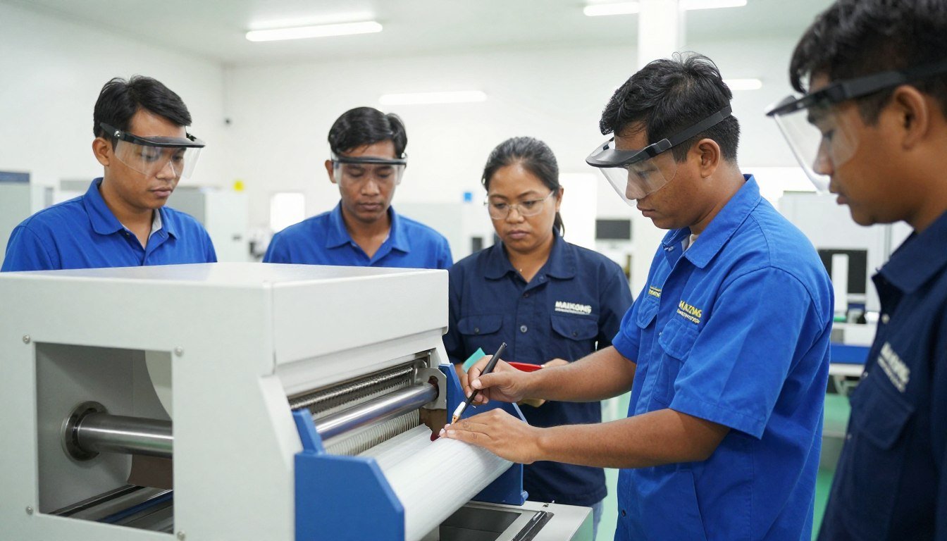 MAIKONG technician training Philippine factory workers on shredder operation