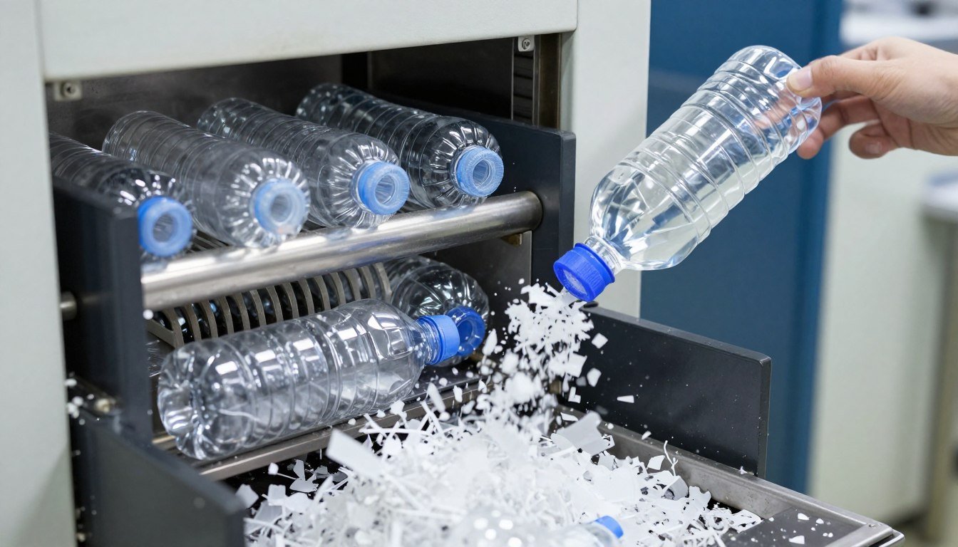 Plastic bottle shredder processing PET bottles from agricultural operations Plastic bottle shredder processing PET bottles from agricultural operations