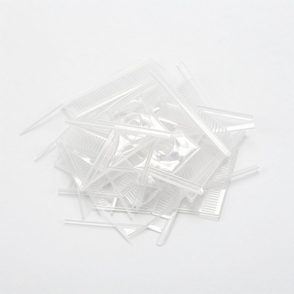 Plastic thermoforming waste showing sheet trim and formed part excess