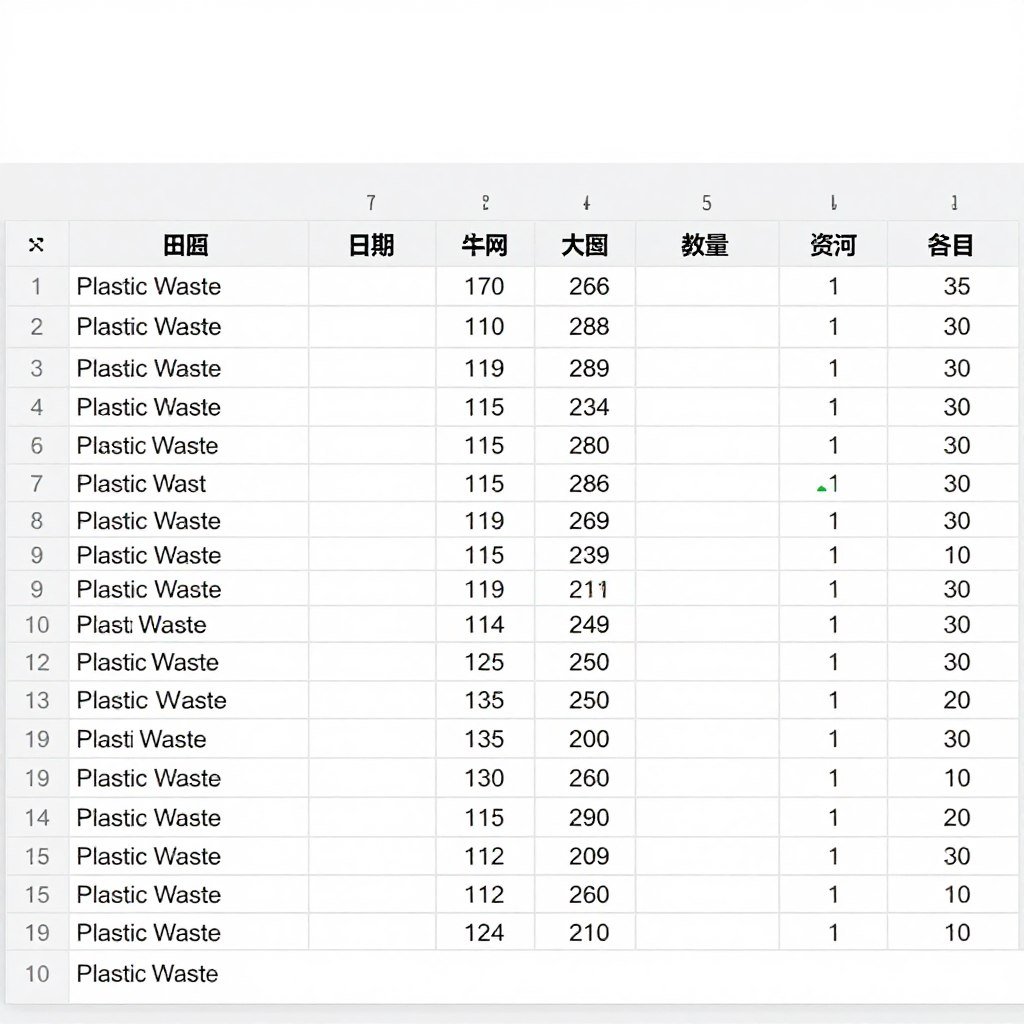 Spreadsheet showing plastic waste volume calculation for business planning