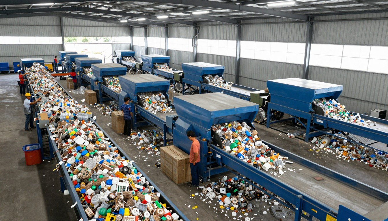 Successful plastic recycling facility in Philippines showing full production line