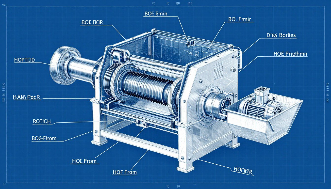 Technical diagram showing shredder components and specifications