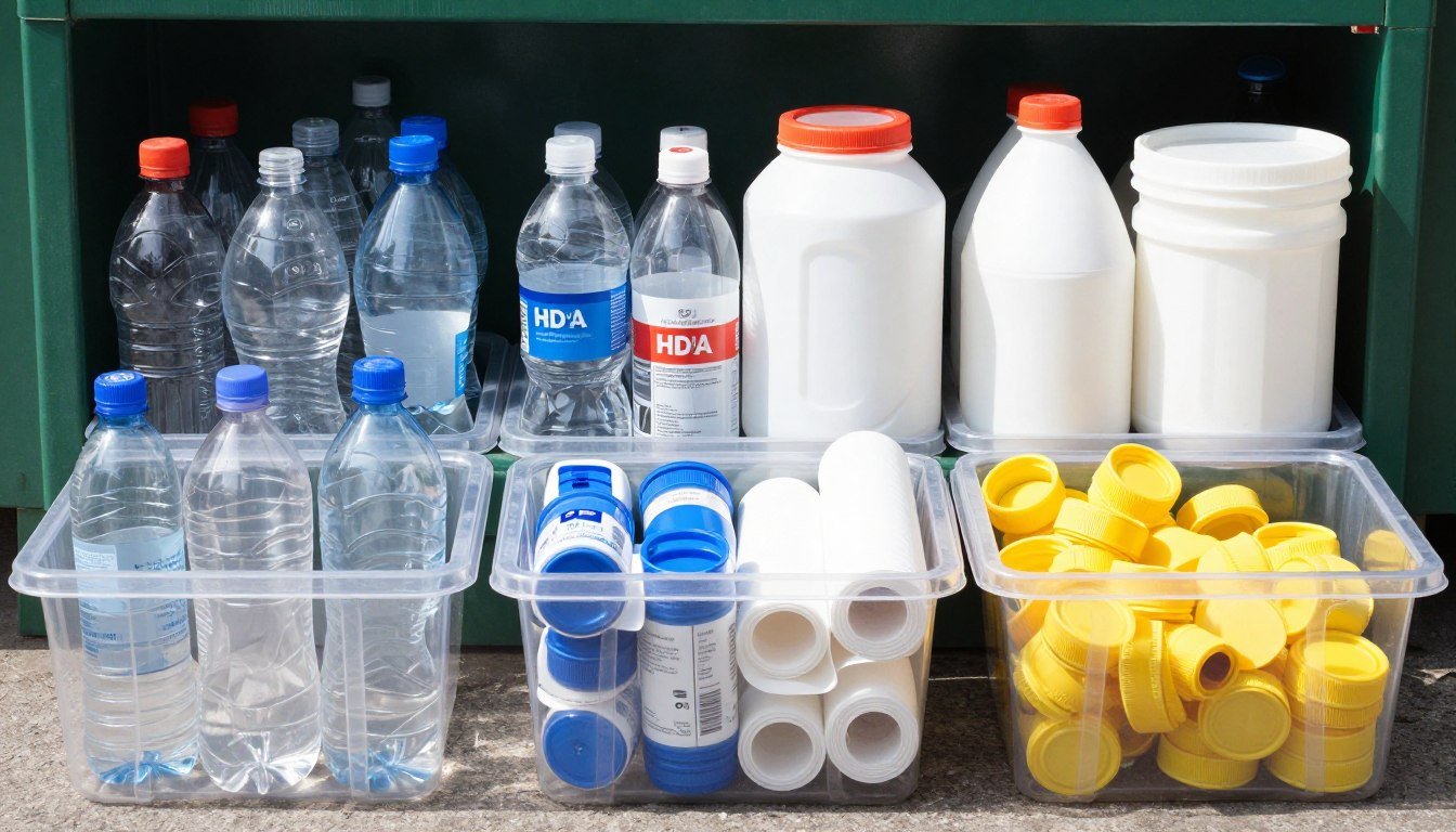 Various types of plastic waste sorted by category and color